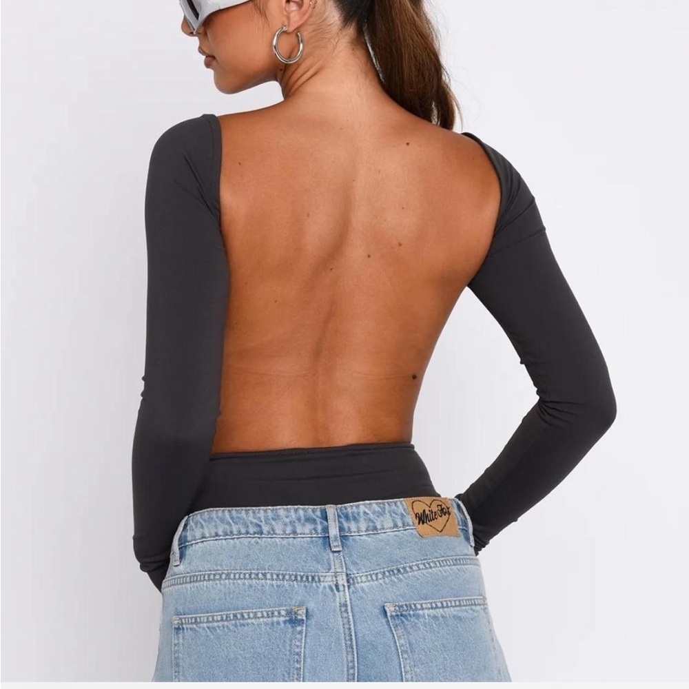 White Fox Backless Bodysuit You've Got The Love Charcoal Gray Medium Long Sleeve - Picture 3 of 15